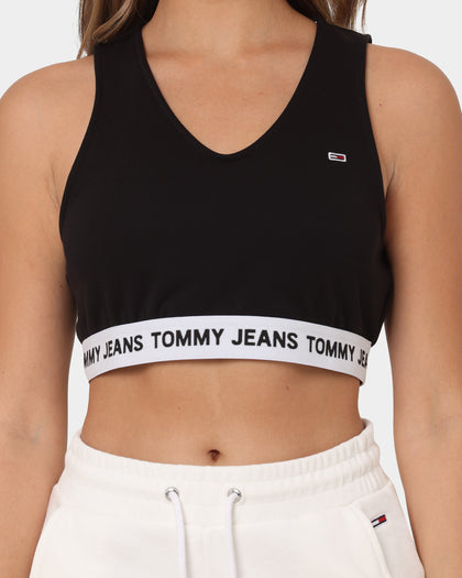 Tommy Jeans Women's Super Crop V Logo Waistband Top Black