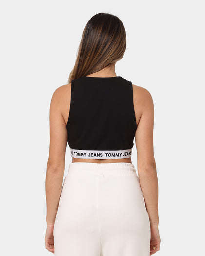 Tommy Jeans Women's Super Crop V Logo Waistband Top Black