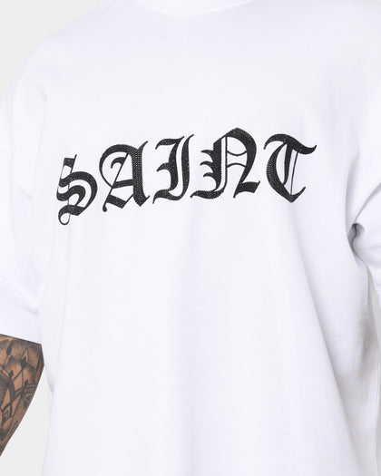 Saint Morta Gothic Rhinestone Boxy T-Shirt White