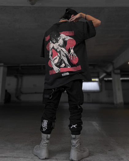 DXXMLIFE X Attack On Titan Eren DXXM Vintage T-Shirt Aged Black
