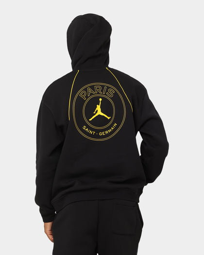 Jordan X Paris Saint-Germain Fleece Pullover Hoodie Black/Tour Yellow