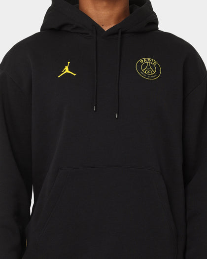 Jordan X Paris Saint-Germain Fleece Pullover Hoodie Black/Tour Yellow