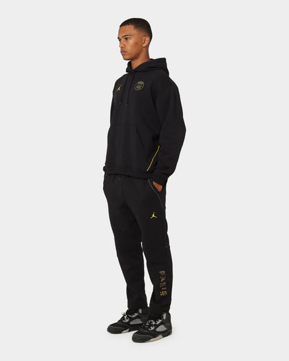 Jordan X Paris Saint-Germain Fleece Pullover Hoodie Black/Tour Yellow