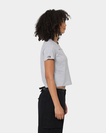 Crooks & Castles Women's Collar Logo Crop T-Shirt Heather Grey