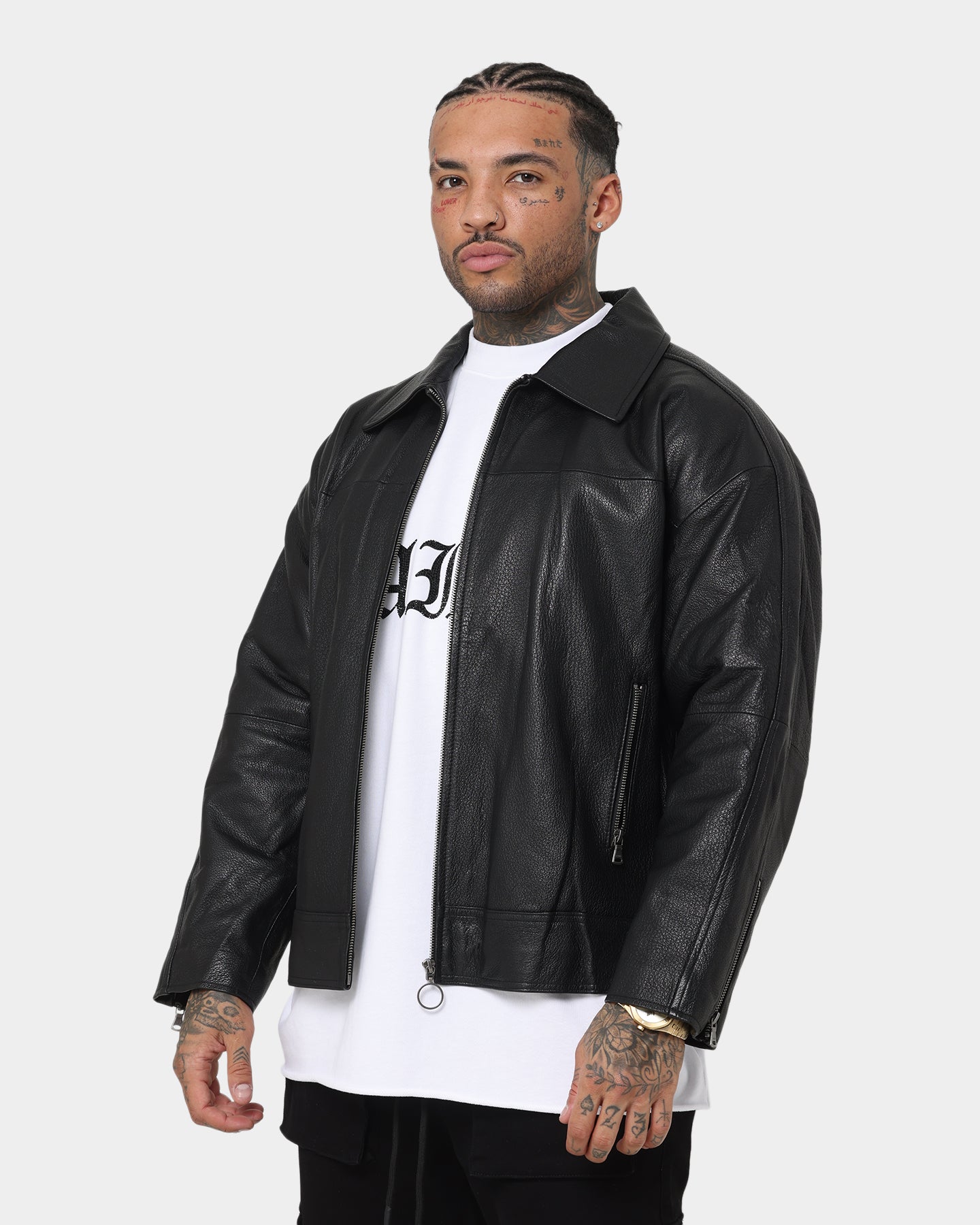 Saint Morta Oversized Leather Bomber Jacket Black | Culture Kings NZ