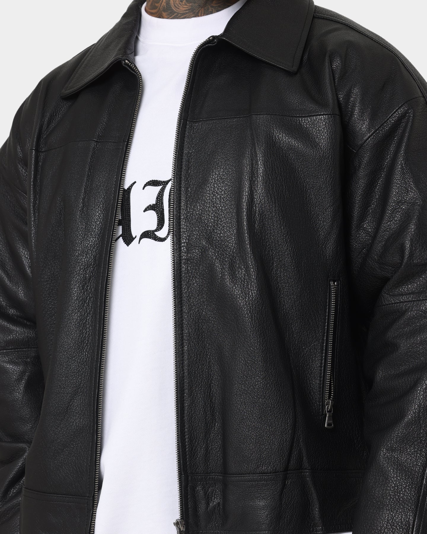 Saint Morta Oversized Leather Bomber Jacket Black | Culture Kings NZ