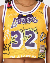 Mitchell & Ness Women's Magic Johnson Los Angeles Lakers Slap Sticker Crop Tank Yellow