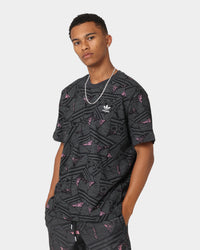 Adidas Trefoil All Over Print T-Shirt Black/Grey Six