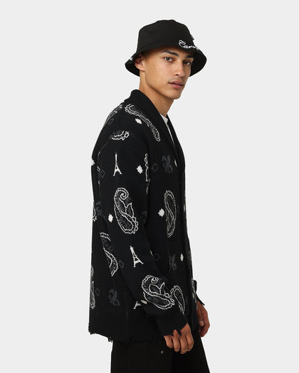 Carre Bandana Distressed Cardigan Black