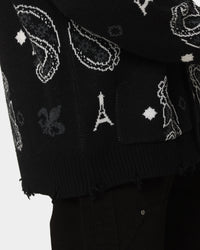 Carre Bandana Distressed Cardigan Black