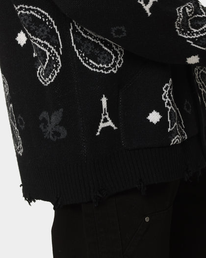 Carre Bandana Distressed Cardigan Black