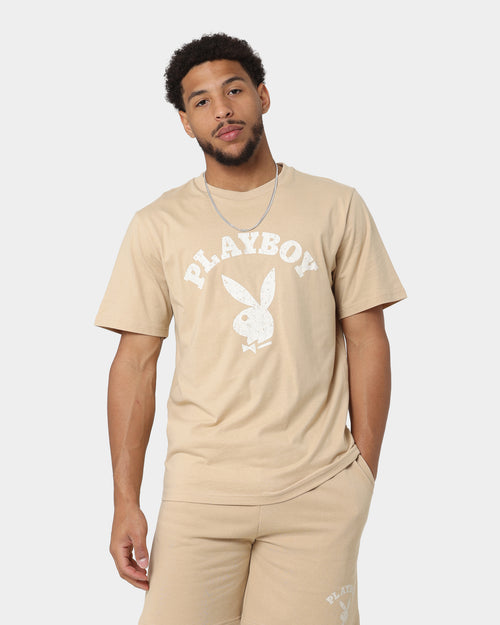 Playboy Playboy Track Club Distressed T-Shirt Tan