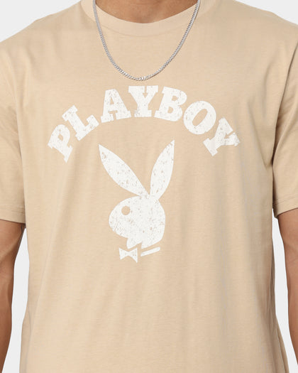 Playboy Playboy Track Club Distressed T-Shirt Tan