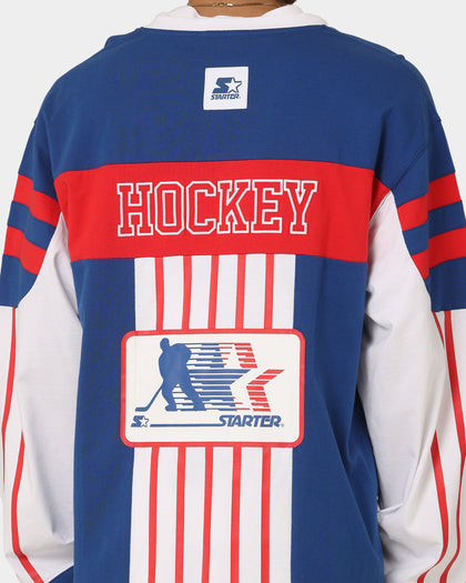Starter Stripes Hockey Long Sleeve T-Shirt Blue/White/Red
