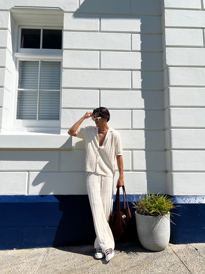 XXIII Terry Knit Button Up Shirt Tan