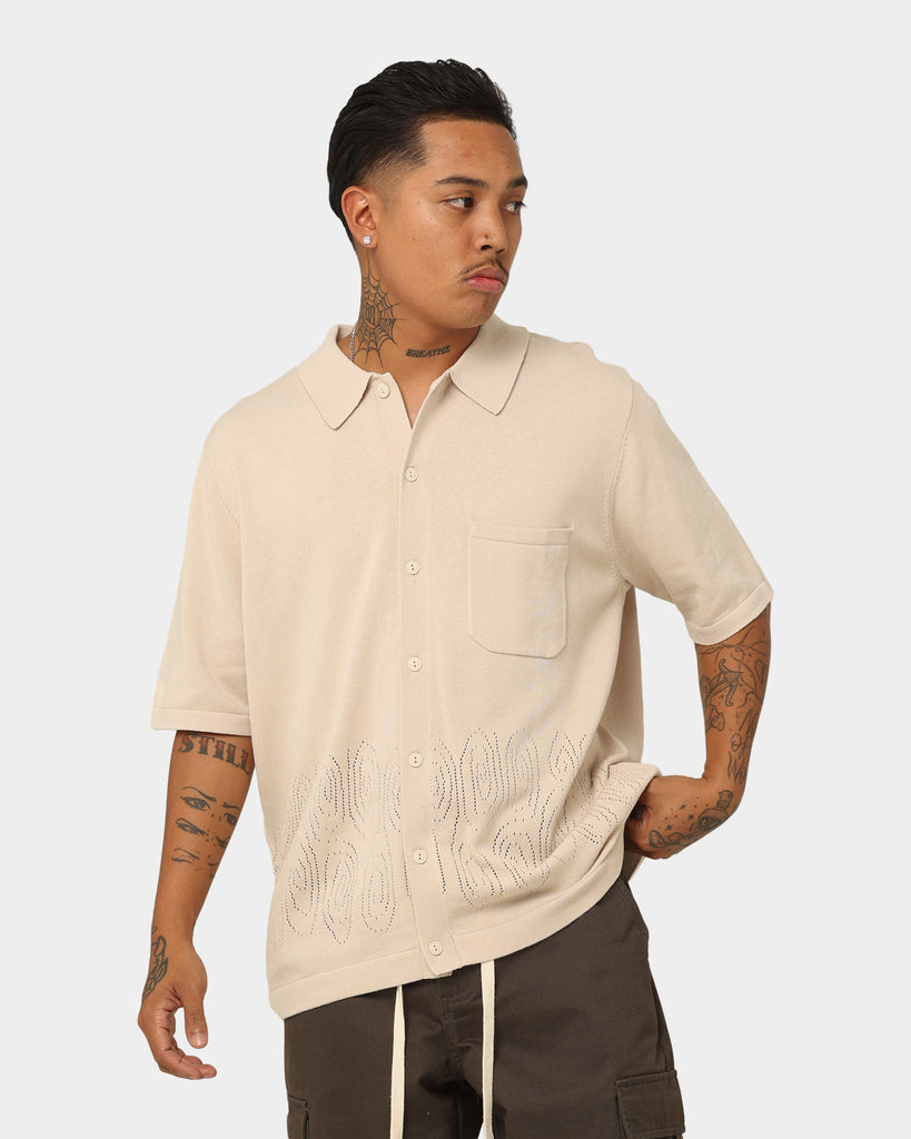 Stussy Perforated Swirl Knit Shirt Cream | Culture Kings NZ
