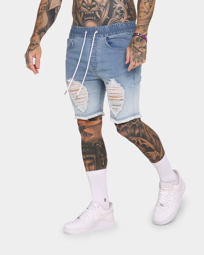 EN ES Gunner Skinny Ripped Shorts Gradient Blue