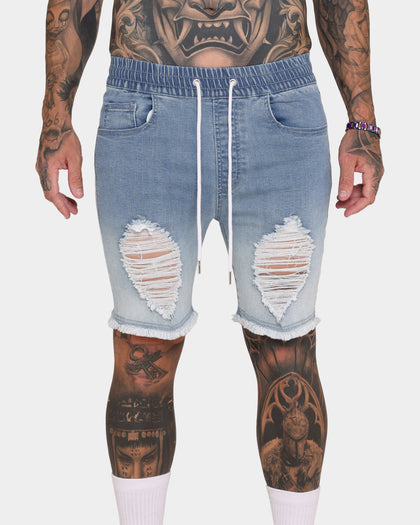 EN ES Gunner Skinny Ripped Shorts Gradient Blue