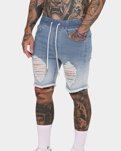 EN ES Gunner Skinny Ripped Shorts Gradient Blue