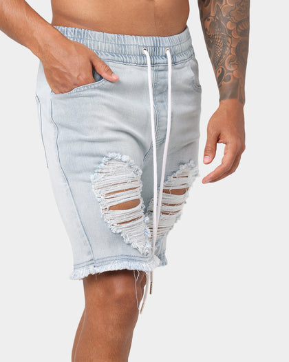 ENES Gunner Skinny Ripped Short Light Blue
