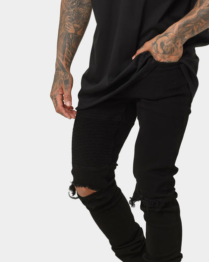 Saint Morta Index Distressed Biker Jeans Black