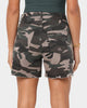 EN ES Women's Boyfriend Denim Short Woodland Camo