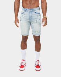 Carre Bandana Ultra Patchwork Denim Shorts Light Blue