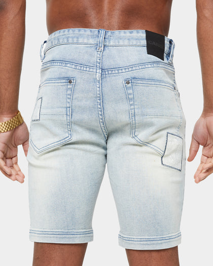 Carre Bandana Ultra Patchwork Denim Shorts Light Blue