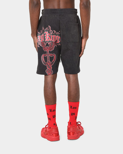 Last Kings Flaming Wings Sweat Shorts Black Wash
