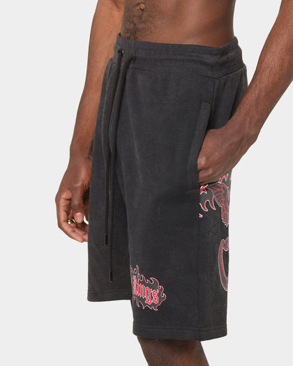 Last Kings Flaming Wings Sweat Shorts Black Wash