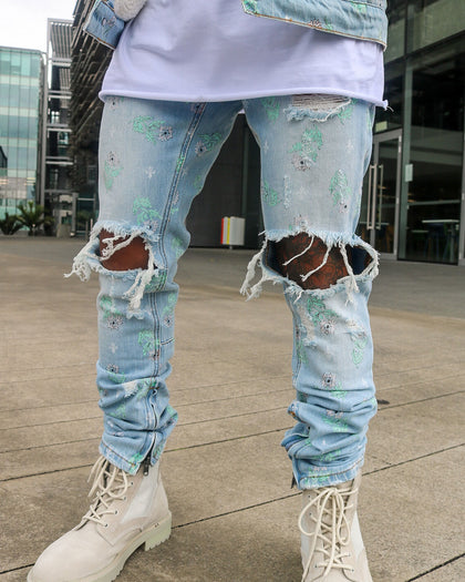 Saint Morta Lover Distressed Jeans Superwash Blue