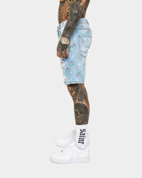 Saint Morta Lover Distressed Denim Shorts Superwash Blue