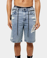 The Anti Order Post War Denim Shorts Stone Wash Blue