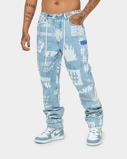 BEENTRILL Logo All Over Denim Jeans Blue