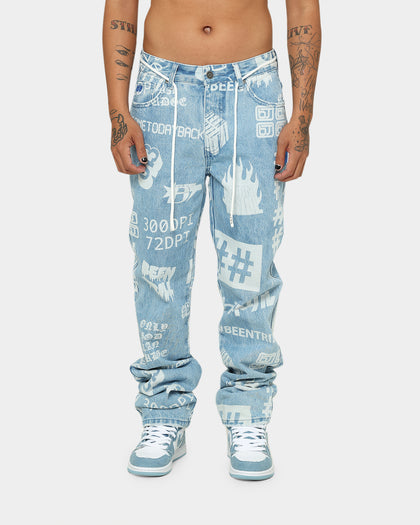 BEENTRILL Logo All Over Denim Jeans Blue