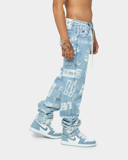 BEENTRILL Logo All Over Denim Jeans Blue