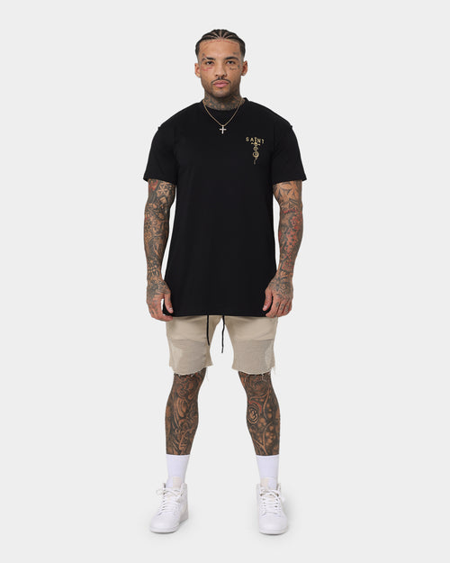 Saint Morta United Distressed Biker Shorts Stone