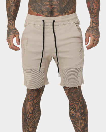 Saint Morta United Distressed Biker Shorts Stone