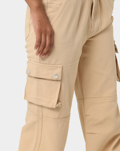 MNML Chloe Mid Rise Cargo Jeans Beige