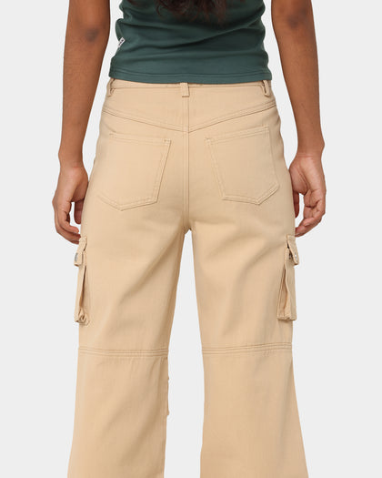 MNML Chloe Mid Rise Cargo Jeans Beige