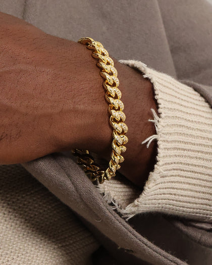 Saint Morta 12mm Diamond Cuban Link Bracelet Gold Plated