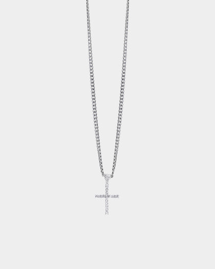 Saint Morta Iced Mini Cross Pendant Iced White Gold