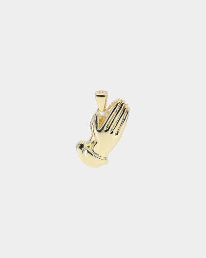 Saint Morta Iced Praying Hands Pendant Iced Gold