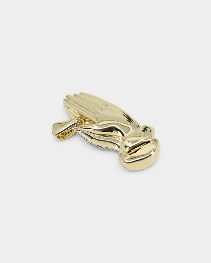 Saint Morta Iced Praying Hands Pendant Iced Gold