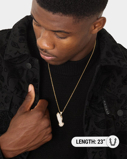 Saint Morta Iced Praying Hands Pendant Iced Gold