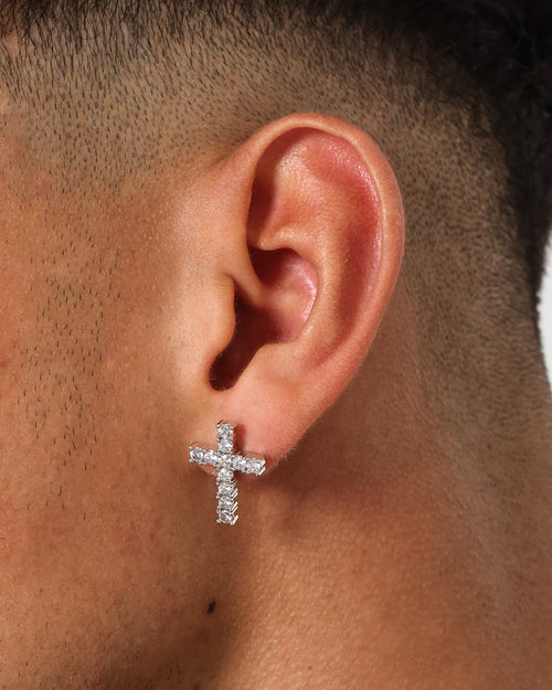 Saint Morta Saint Cross Earring Iced White Gold
