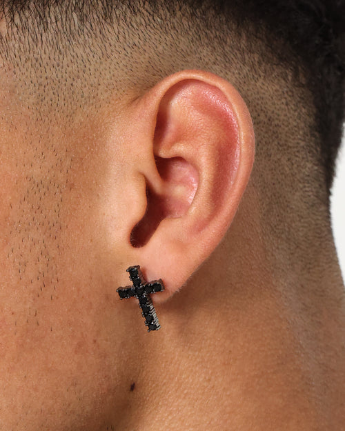 Saint Morta Saint Cross Earring Iced Black