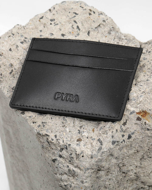PYRA Men's Leather Card Wallet Black Leather
