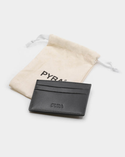 PYRA Men's Leather Card Wallet Black Leather