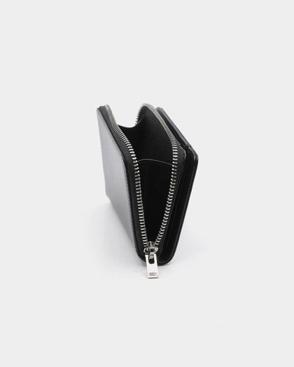 PYRA Men's Leather Zip Wallet Black Leather